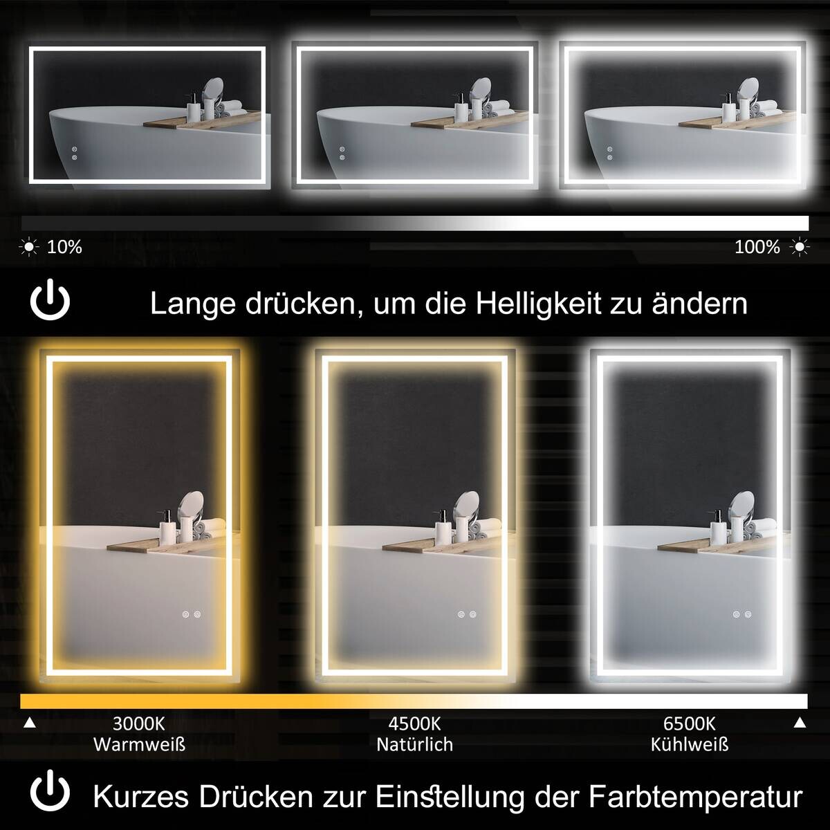 HOMCOM LED-Bad-Spiegel silber B/H/L: ca. 60x3x100 cm