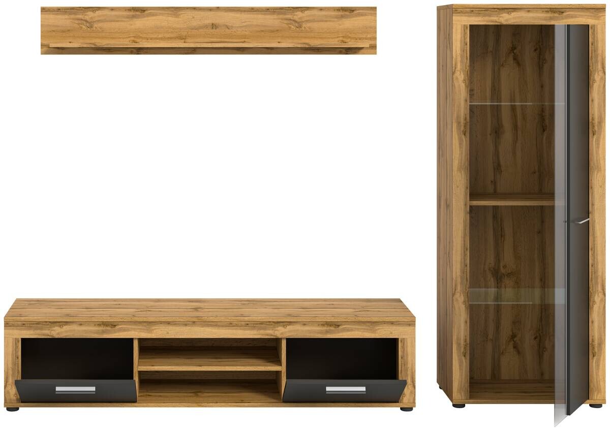 Wohnwand Jam Eiche Wotan Nachbildung grau B/H/T: ca. 235x159x35 cm