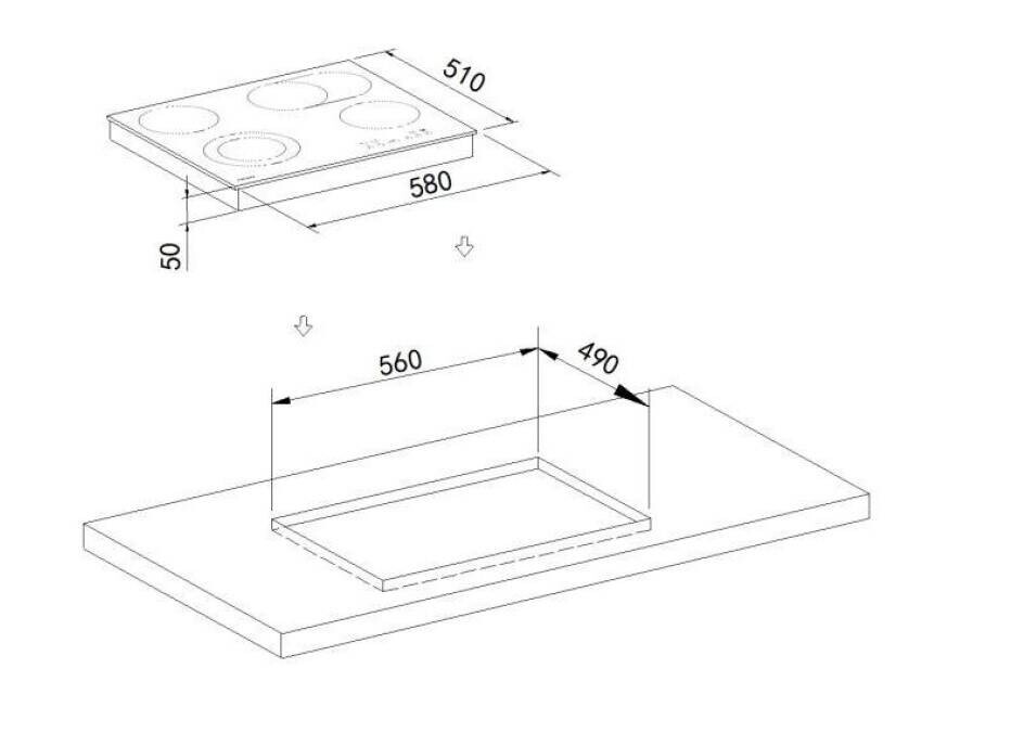 Mican Glaskeramikkochfeld CKA4Z2KB schwarz Schwarzglas B/H/T: ca. 58x5x51 cm