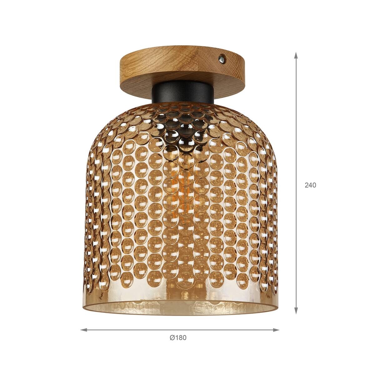 Lamkur Deckenleuchte Eiche gold Glas Eiche B/H/L: ca. 18x24x18 cm E27 1 Brennstellen