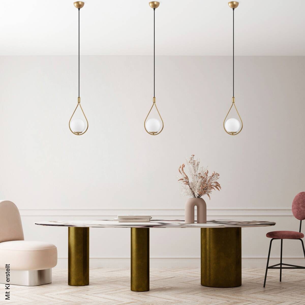 Opviq Pendelleuchte Mudon gold Glas B/H/T/L/D: ca. 15x136x15x15x15 cm E27 1 Brennstellen