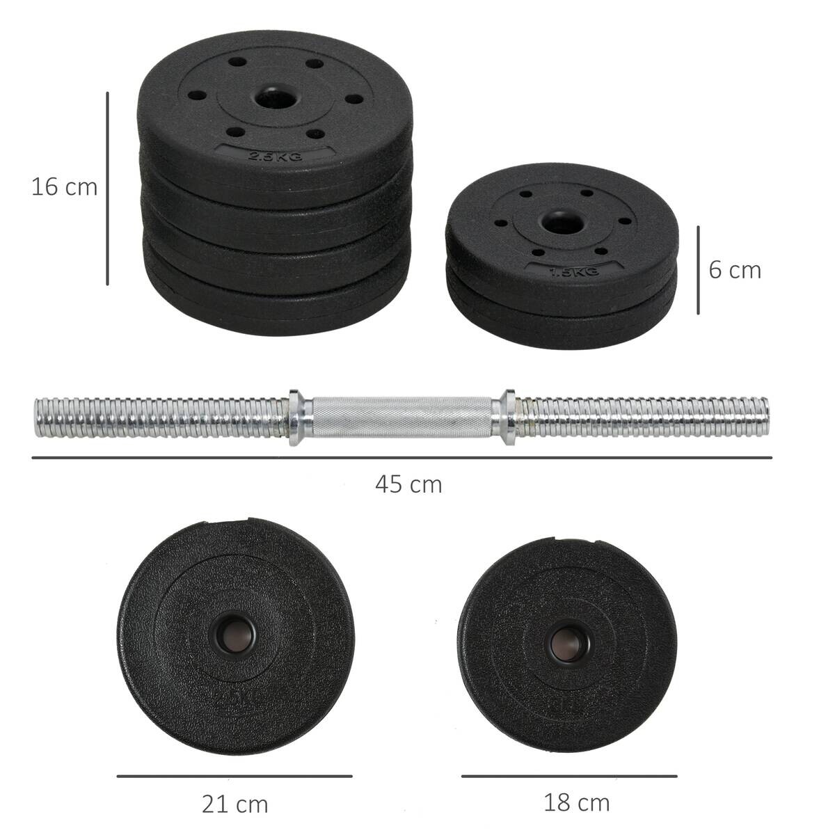 HOMCOM Hantelset schwarz Kunststoff B/H/L: ca. 18x7,5x43 cm
