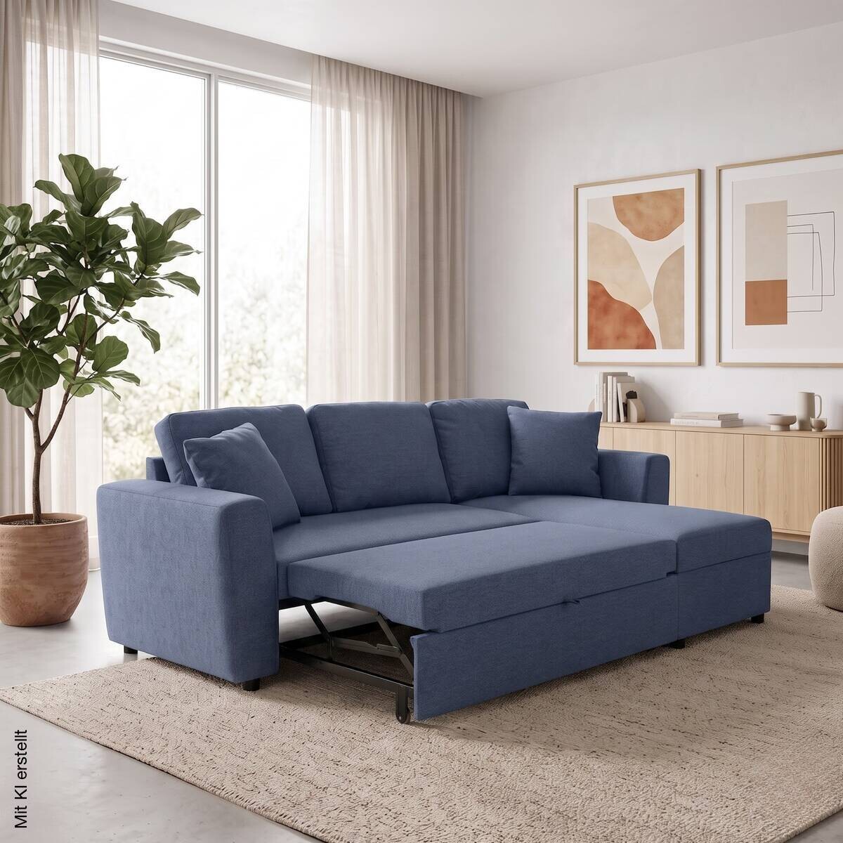 Ecksofa mit Bettfunktion und Bettkasten blau Webstoff B/H/T: ca. 234x86x144 cm