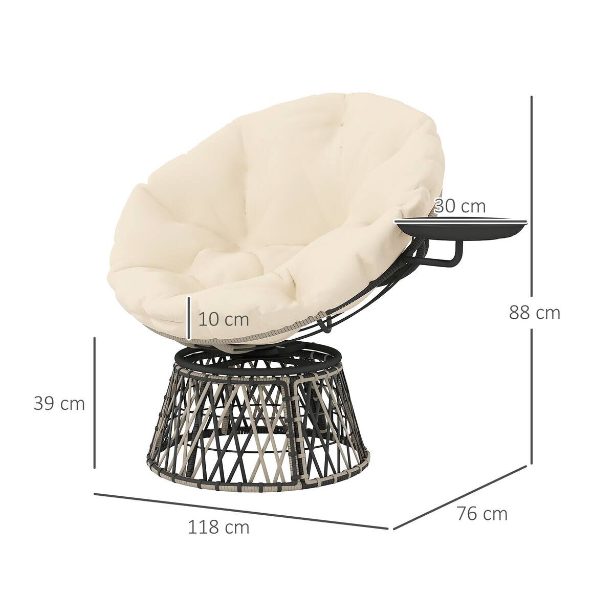 Outsunny Rattan Papasansessel beige Polyethylen B/H/L: ca. 76x88x118 cm