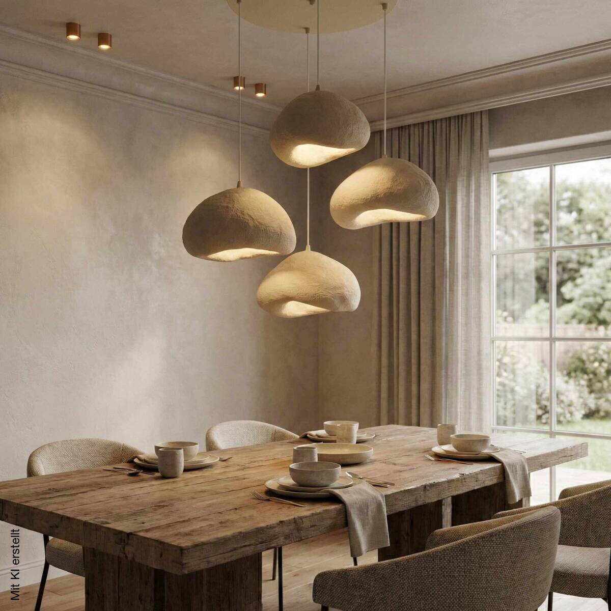 Opviq Pendelleuchte beige Metall Fiberglas B/H/T/L/D: ca. 95x110x95x95x95 cm E27 4 Brennstellen