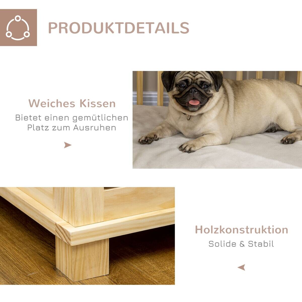 PawHut Hunde-Zubehör cremeweiß Kiefer B/H/L: ca. 57x82,5x72 cm