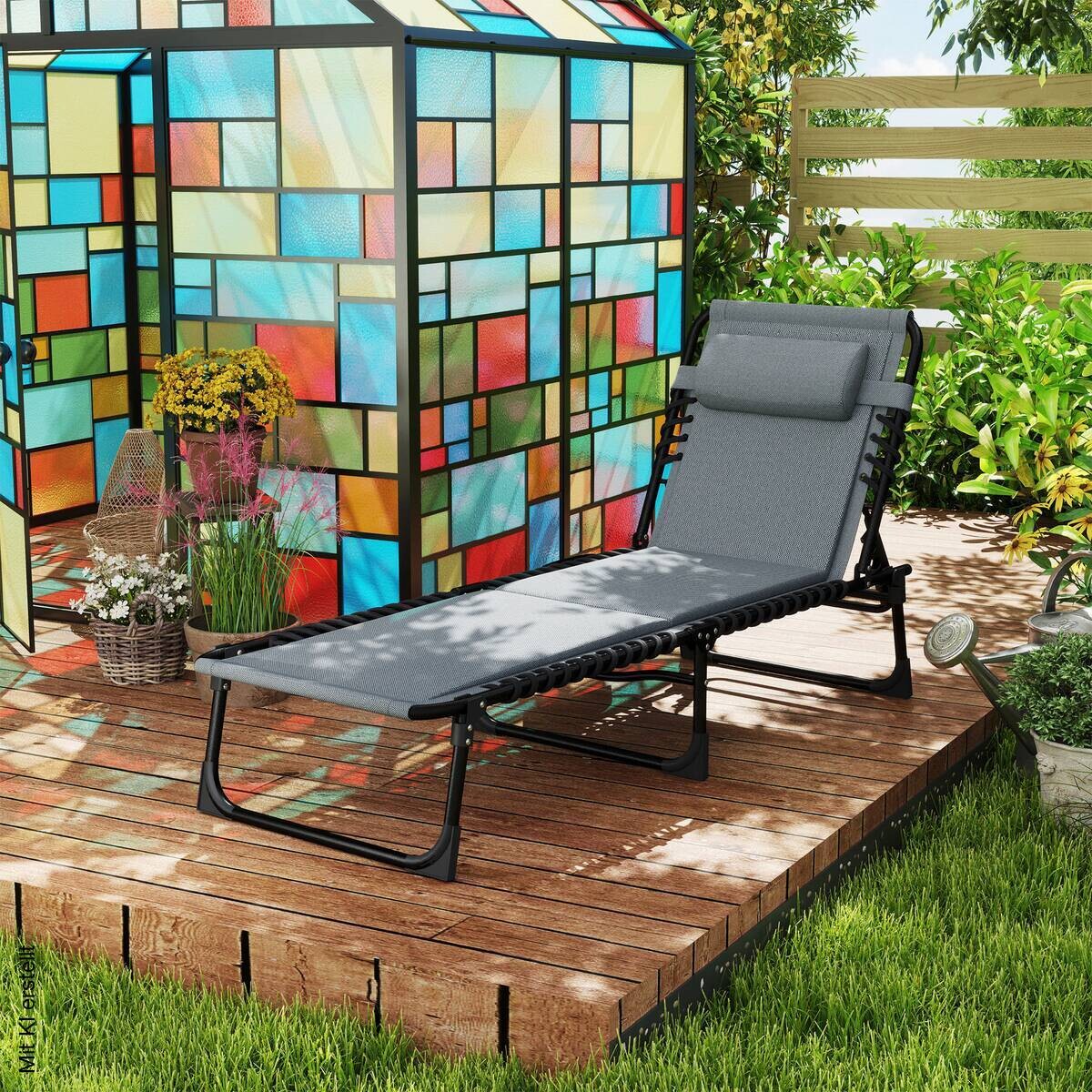 Outsunny Sonnenliege dunkelgrau Stahl B/H/L: ca. 68x36x189 cm