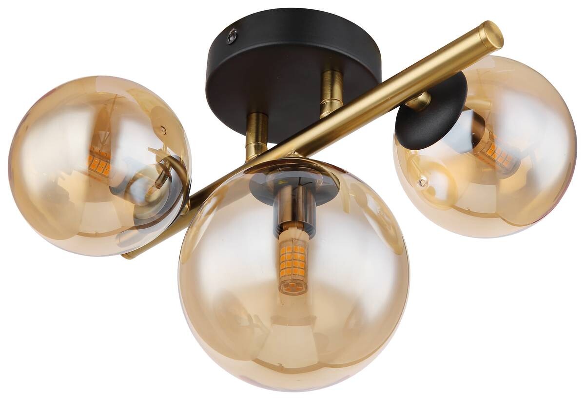 GLOBO Wandleuchte 56135-3W messing amber Glas Metall B/H/L: ca. 21x19x28 cm G9 3 Brennstellen