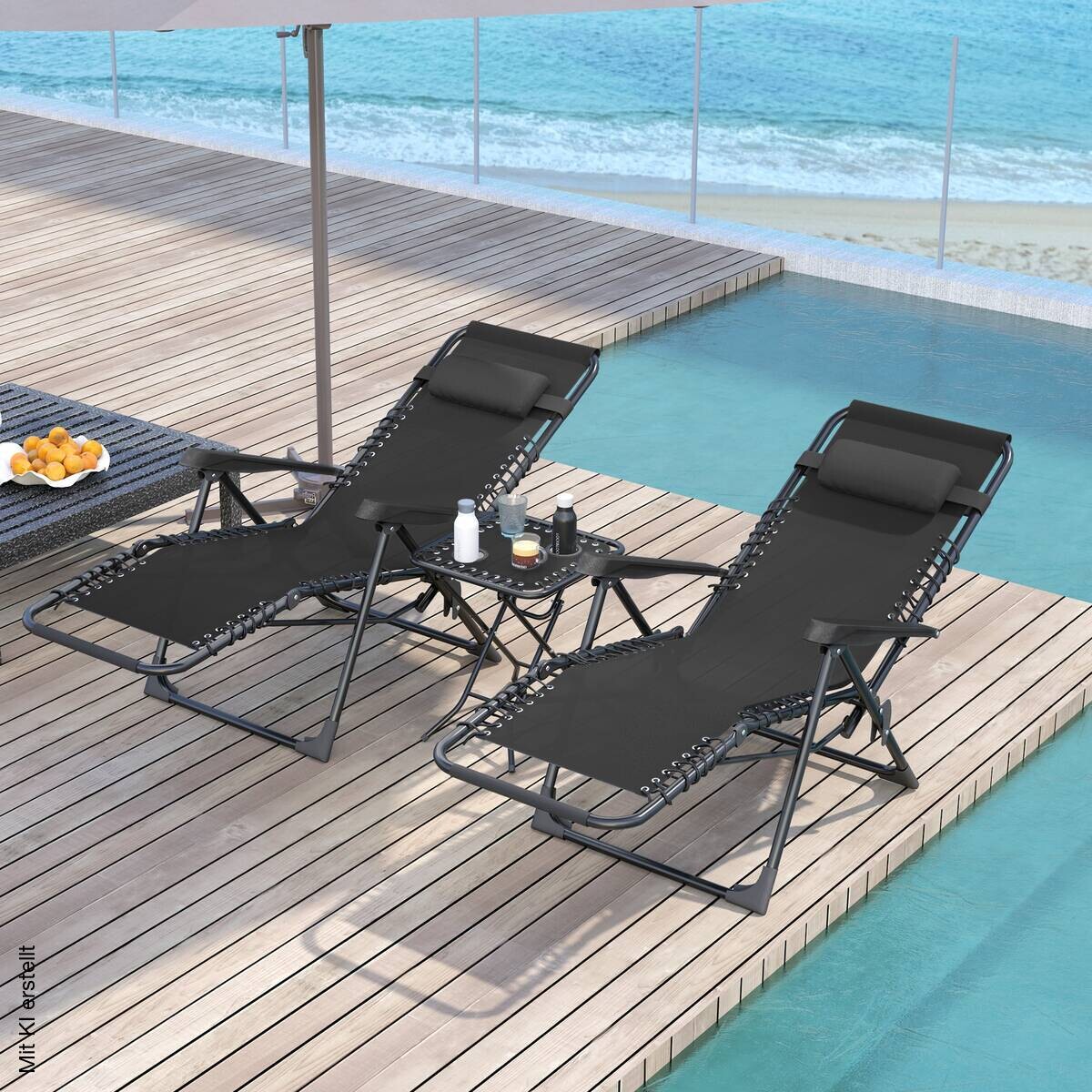 Outsunny Gartenliege 2er Set schwarz Netzstoff B/H/L: ca. 65x110x90 cm