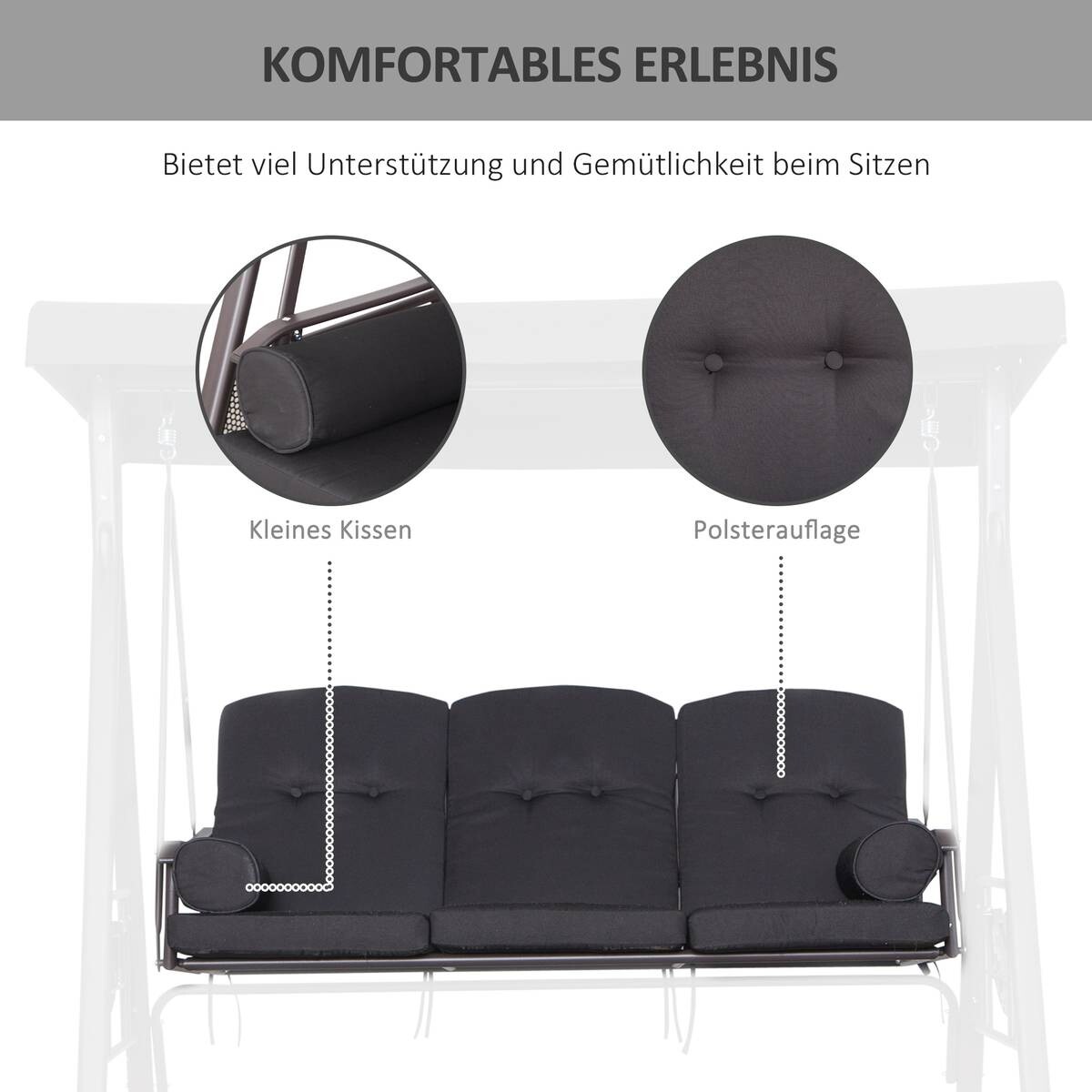 Outsunny Hollywoodschaukel schwarz Metall B/H/L: ca. 116x183x206 cm