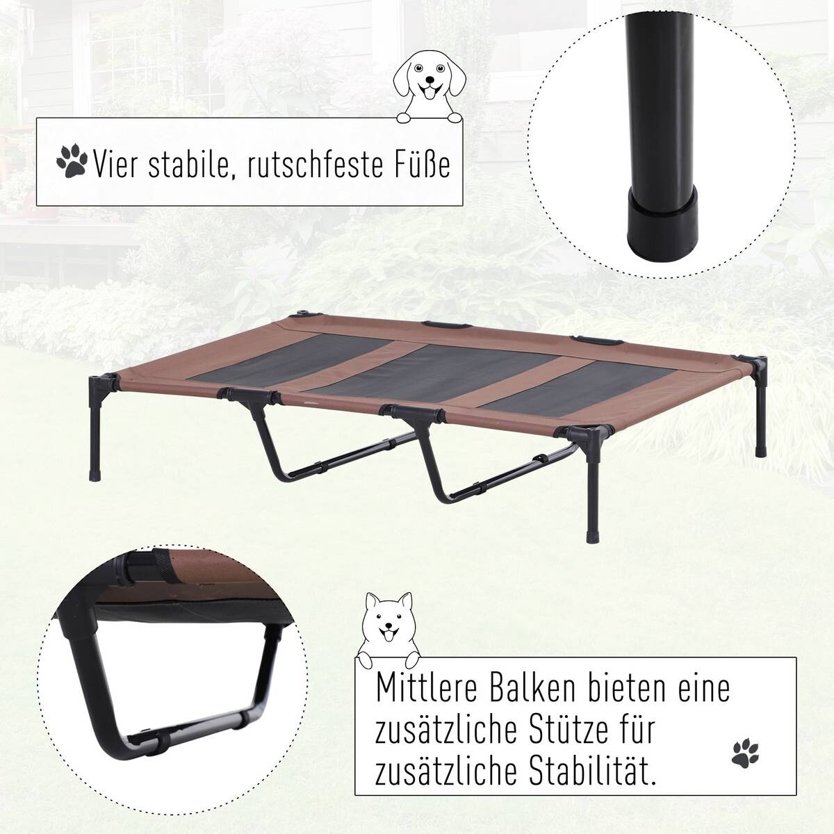 PawHut Hundebett braun Metall B/H/L: ca. 92x108x122 cm