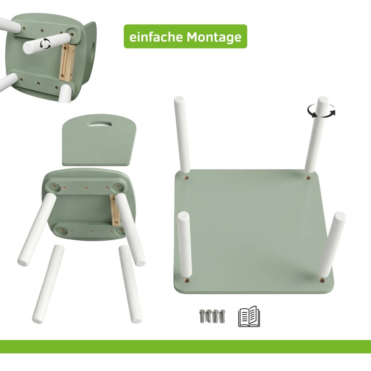 Kesper Kindertisch mit 2 Stühlen mint Spanplatte B/H/L: ca. 55x45x55 cm