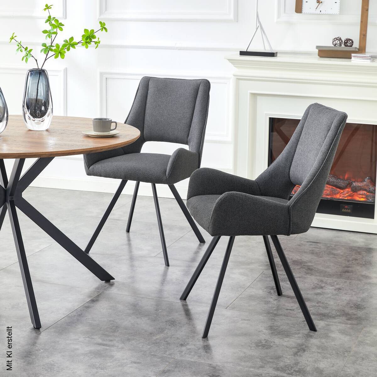 Stuhl HELEN, 2er Set anthrazit Stoff B/H/T: ca. 56x91x63 cm