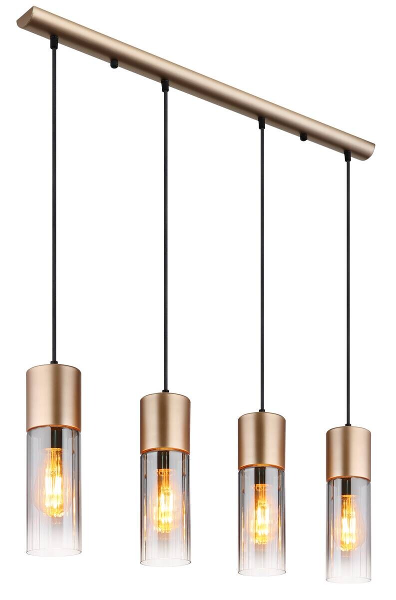 GLOBO Pendelleuchte Rauch Cappuccino Glas Metall B/H/T: ca. 9x156x80 cm E27 4 Brennstellen