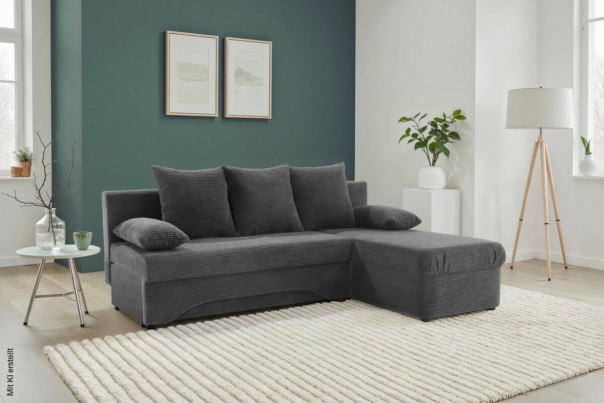 Ecksofa mit Bettfunktion und Bettkasten grau Microfaser B/H/T: ca. 191x70x142 cm