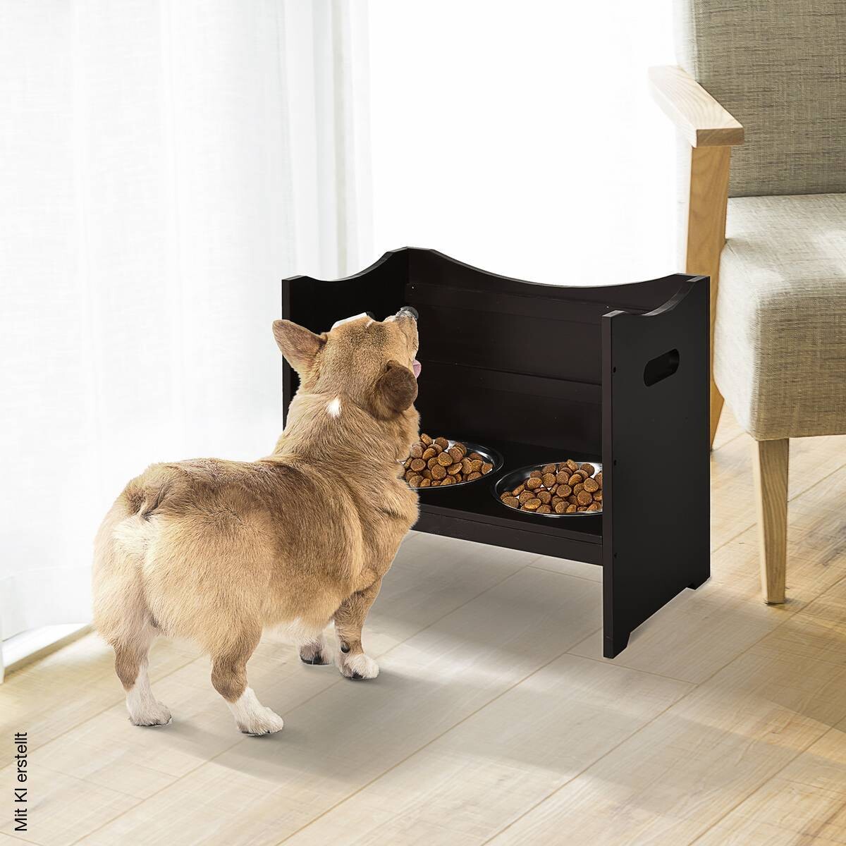 PawHut Futterstation dunkelbraun MDF B/H/T: ca. 54x47x32 cm