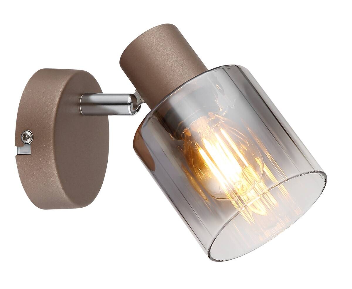GLOBO Spot Walton 1 klar kaffee Rauch Metall Glas B/H/L: ca. 12,5x12,5x8 cm E14 1 Brennstellen
