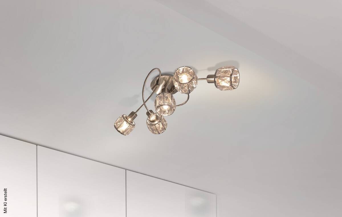 Näve Leuchten Deckenleuchte 1281050 stahlfarbig Glas Metall B/H/T: ca. 36x21x61 cm E14 5 Brennstellen