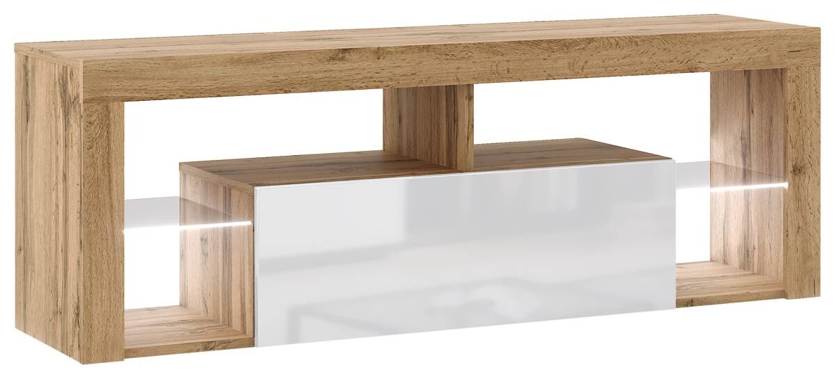 TV-Lowboard TV LOWBOARD Everest 140 LED Eiche Wotan Nachbildung weiß glänzend B/H/T: ca. 140x50x35 cm