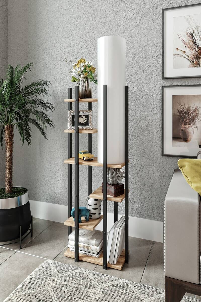 Opviq Stehleuchte weiß schwarz MDF Spanplatte B/H/T/L: ca. 25x150x25x45 cm E27 1 Brennstellen