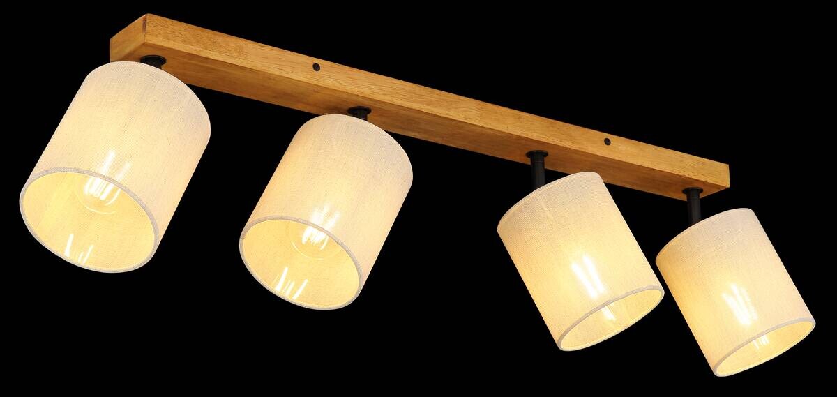 GLOBO Spot JULE braun Leinen Holz B/H/T: ca. 13x24x79,5 cm E27 4 Brennstellen