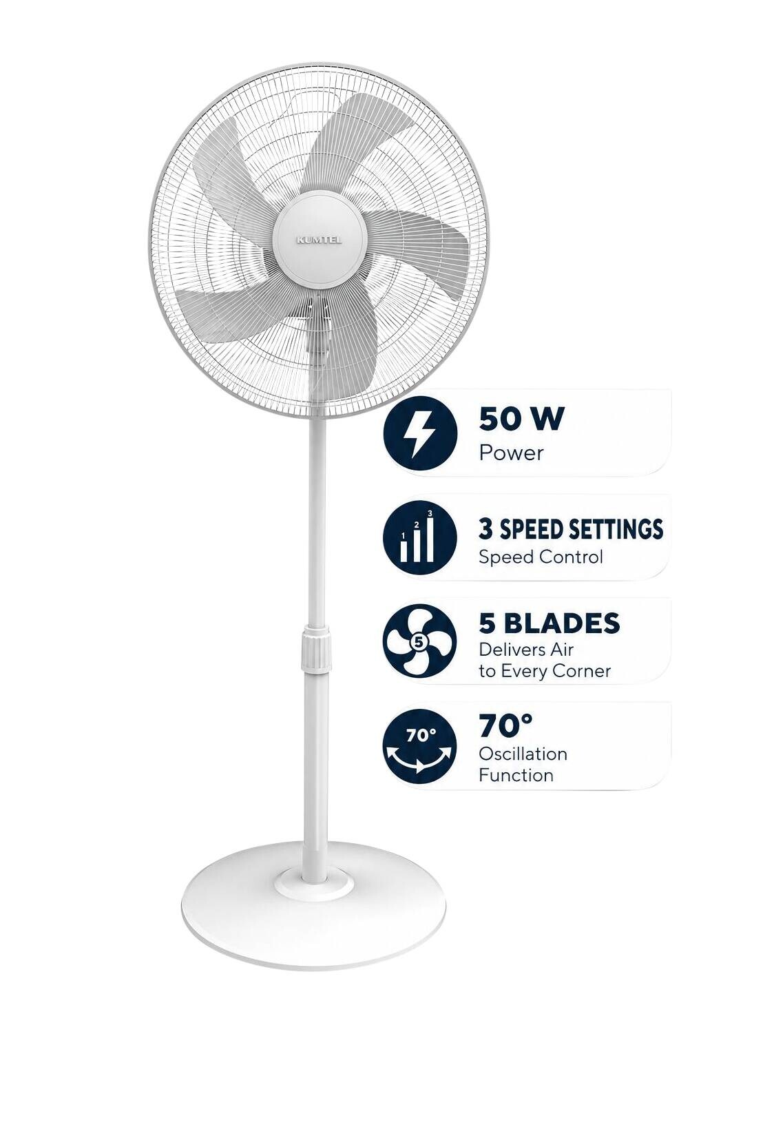 Opviq - Kumtel Standventilator weiß Kunststoff B/H/L: ca. 40,5x121x40,5 cm