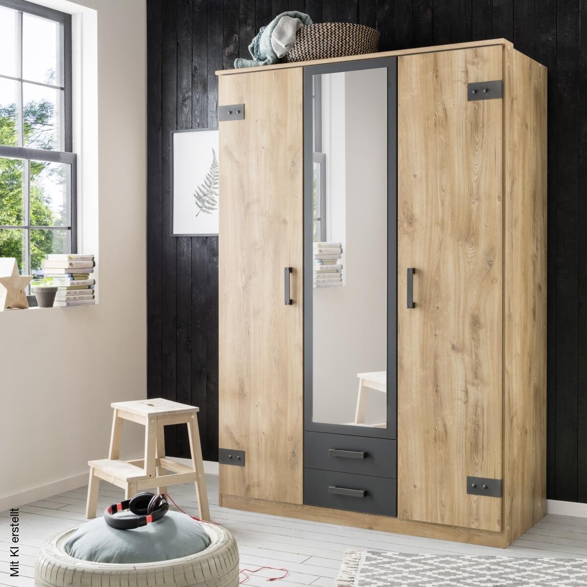 Kleiderschrank Cork Eiche Nachbildung Graphit B/H/T: ca. 135x199x58 cm