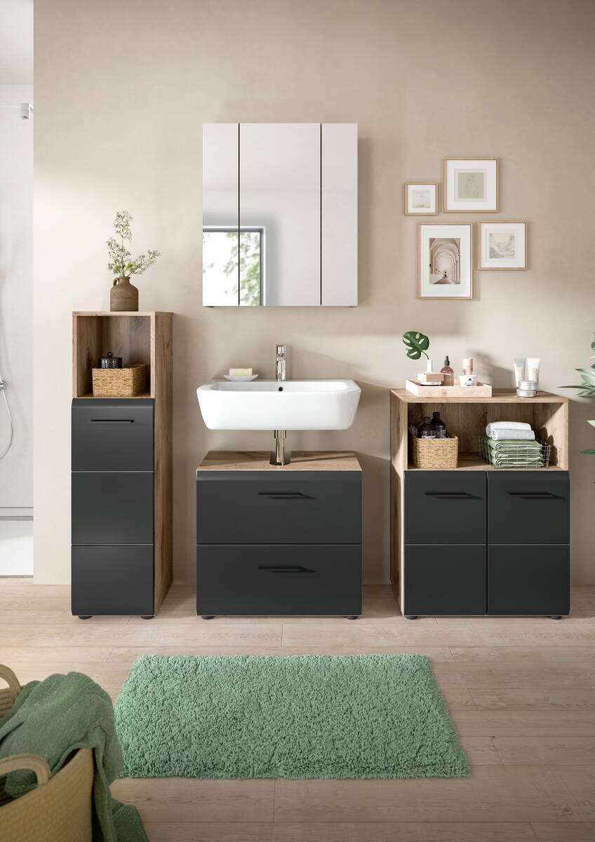 Badezimmer-Set Ice Nox Oak Nachbildung schwarz matt B/H/T: ca. 180x185x30 cm