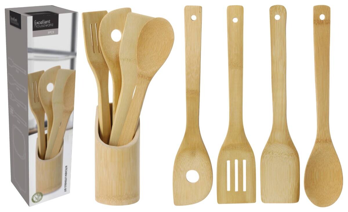 Küchenhelferset blau Bambus B/H/L: ca. 8,5x8,5x33,5 cm