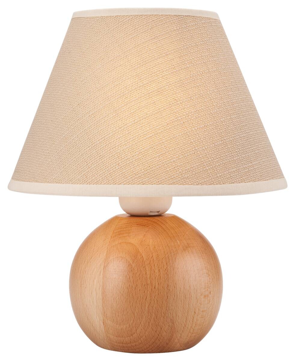 Lamkur Tischleuchte Ball natur Holz Stahl Stoff H/L: ca. 24x19 cm E27 1 Brennstellen