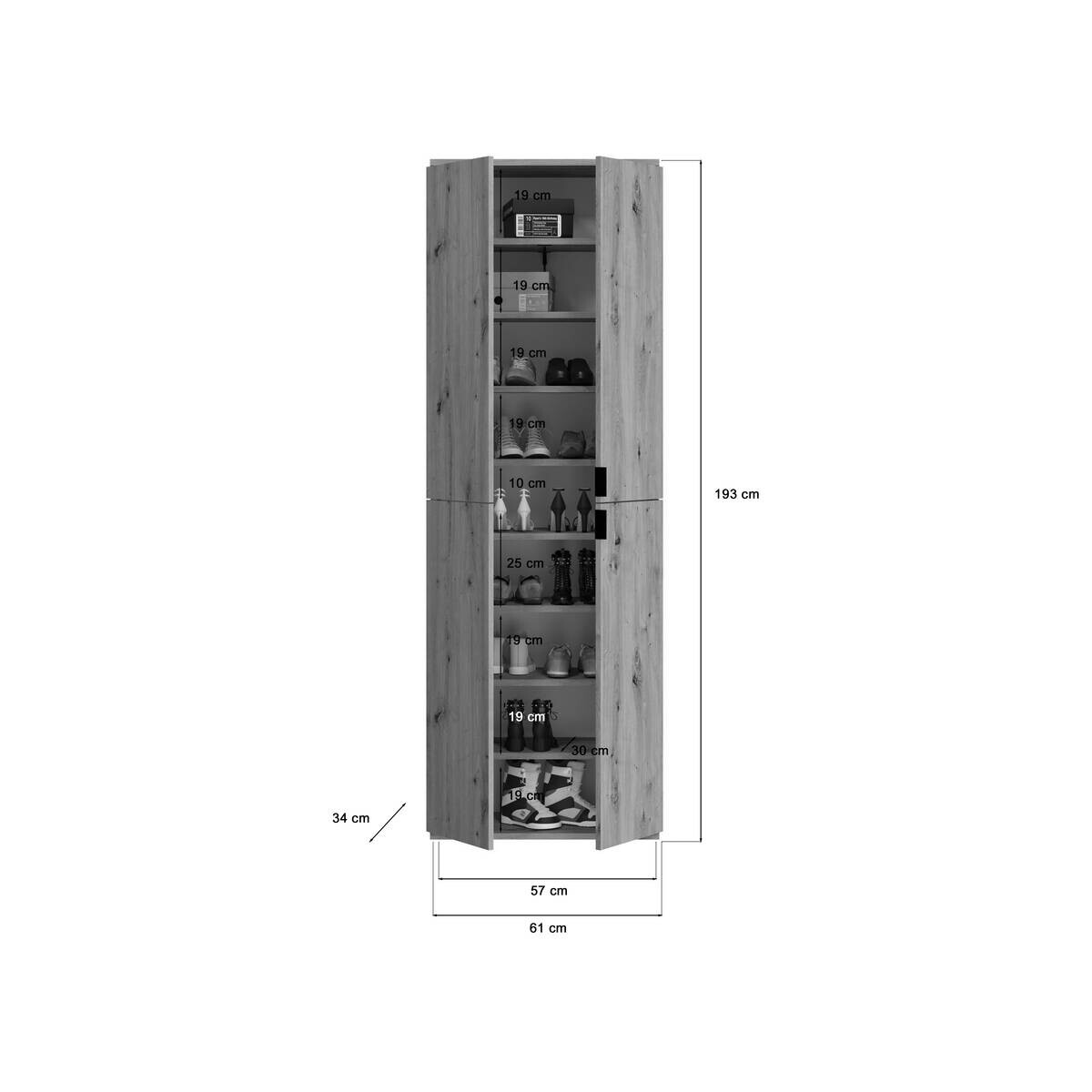Garderobe PROJEKT Eiche Artisan Nachbildung Spiegel B/H/T: ca. 183x193x34 cm
