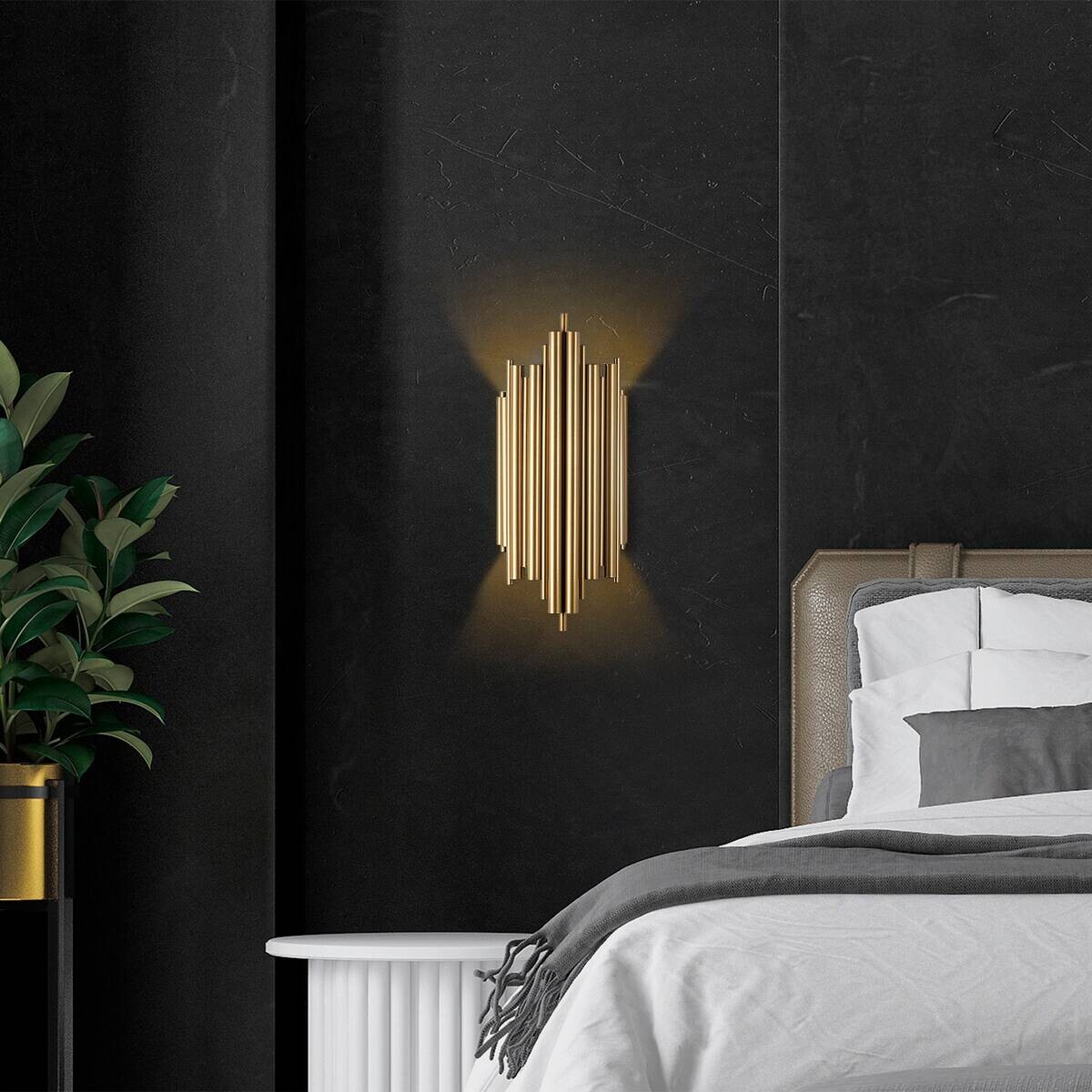 Opviq Wandleuchte Reis gold Metall B/H/T/L: ca. 22x50x22x11 cm E14 1 Brennstellen