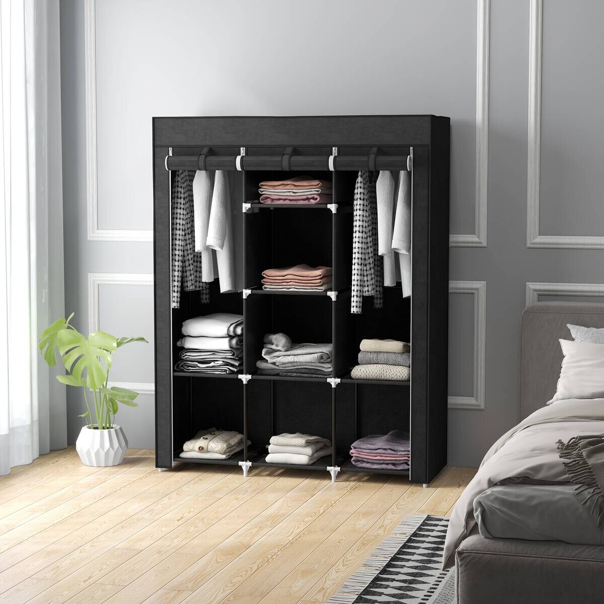 HOMCOM Kleiderschrank schwarz Edelstahl B/H/L: ca. 43x125x162,5 cm