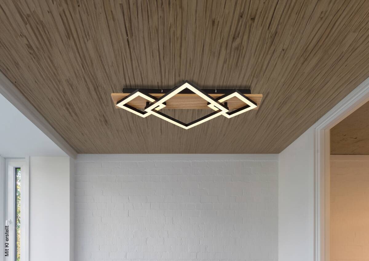GLOBO LED-Deckenleuchte BEATRIX I Opal mattschwarz Metall Kunststoff MDF B/H/L: ca. 54x7,5x31,2 cm 1 Brennstellen