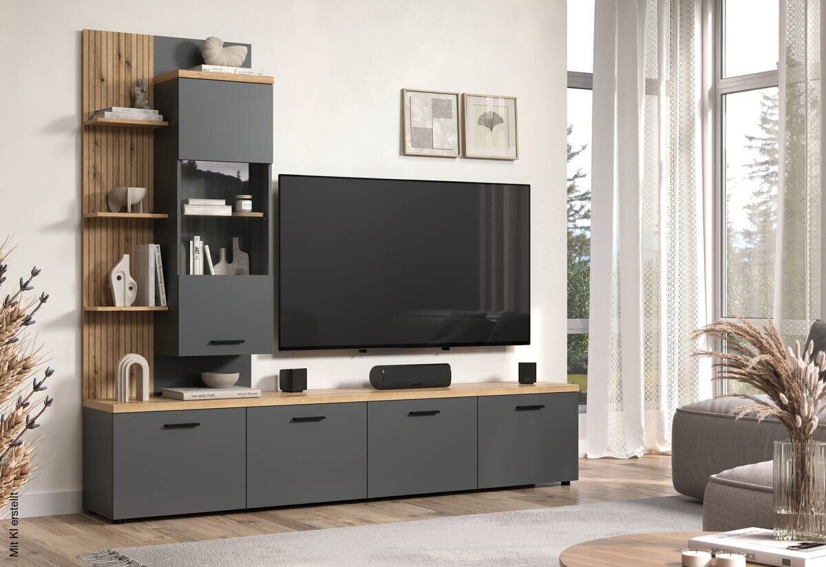 Wohnwand Baggio Eiche Evoke Coast Nachbildung anthrazit B/H/T: ca. 240x211x40 cm
