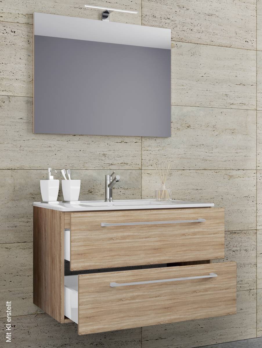 Waschplatz 3tlg-Badinos weiß Eiche Sonoma Nachbildung B/H/T: ca. 80x50x46 cm