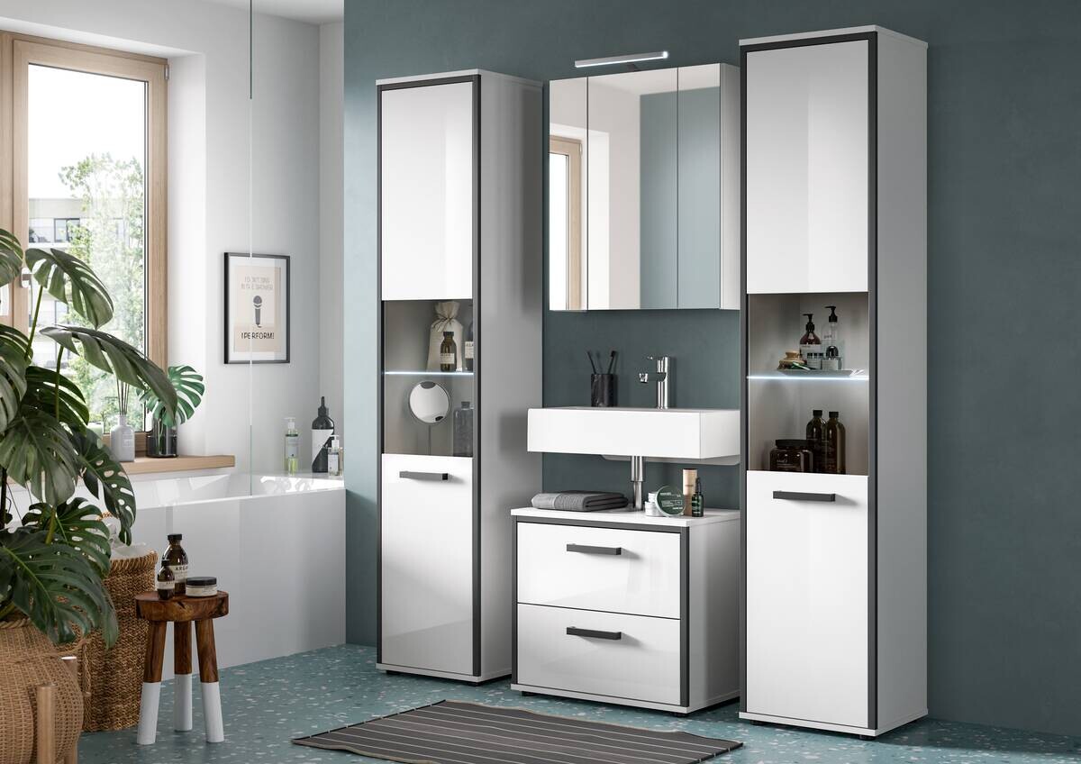 Badblock KOJAK weiß Hochglanz anthrazit grau B/H/T: ca. 171x188x37 cm