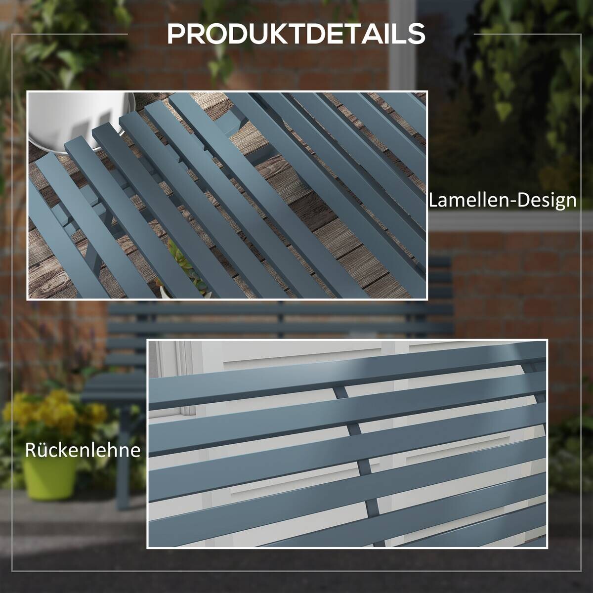 Outsunny Gartenbank blau Aluminium B/H/L: ca. 67x79x123 cm