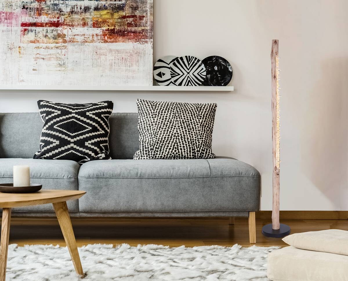 GLOBO Stehleuchte Felicitas schwarz klar Holz Metall Acryl H/D: ca. 151x23 cm