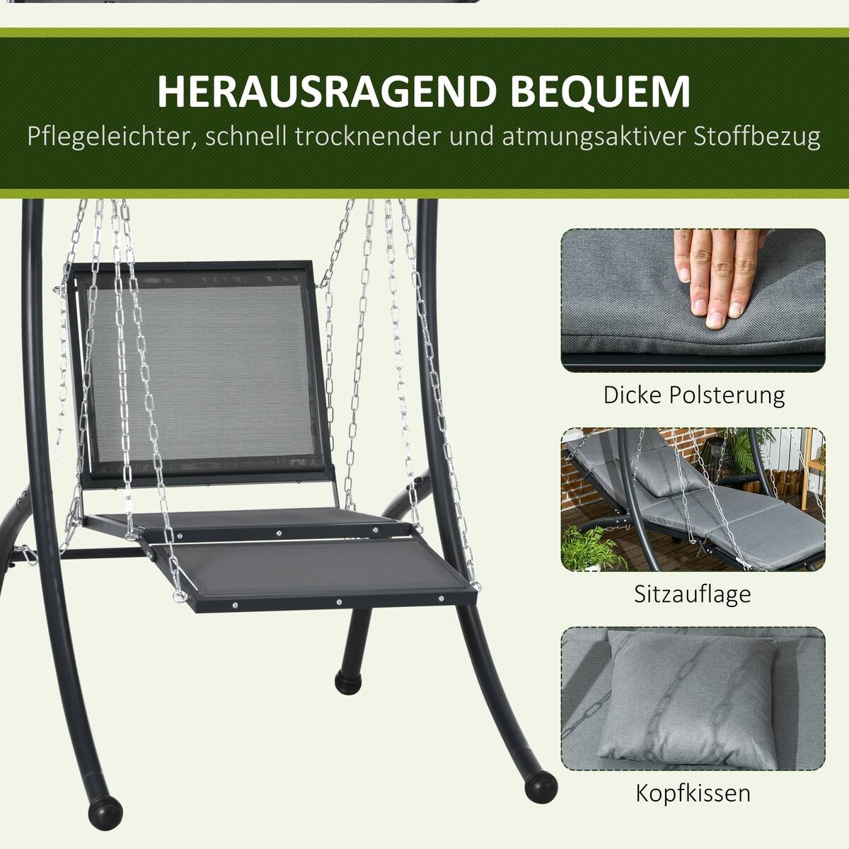 Outsunny Hollywoodschaukel dunkelgrau Stoff B/H/L: ca. 145x169x108 cm