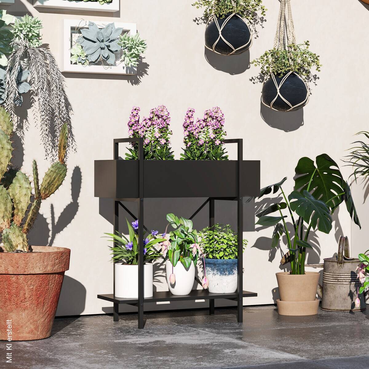 Outsunny Pflanzenständer schwarz Metall B/H/L: ca. 25x70x60 cm