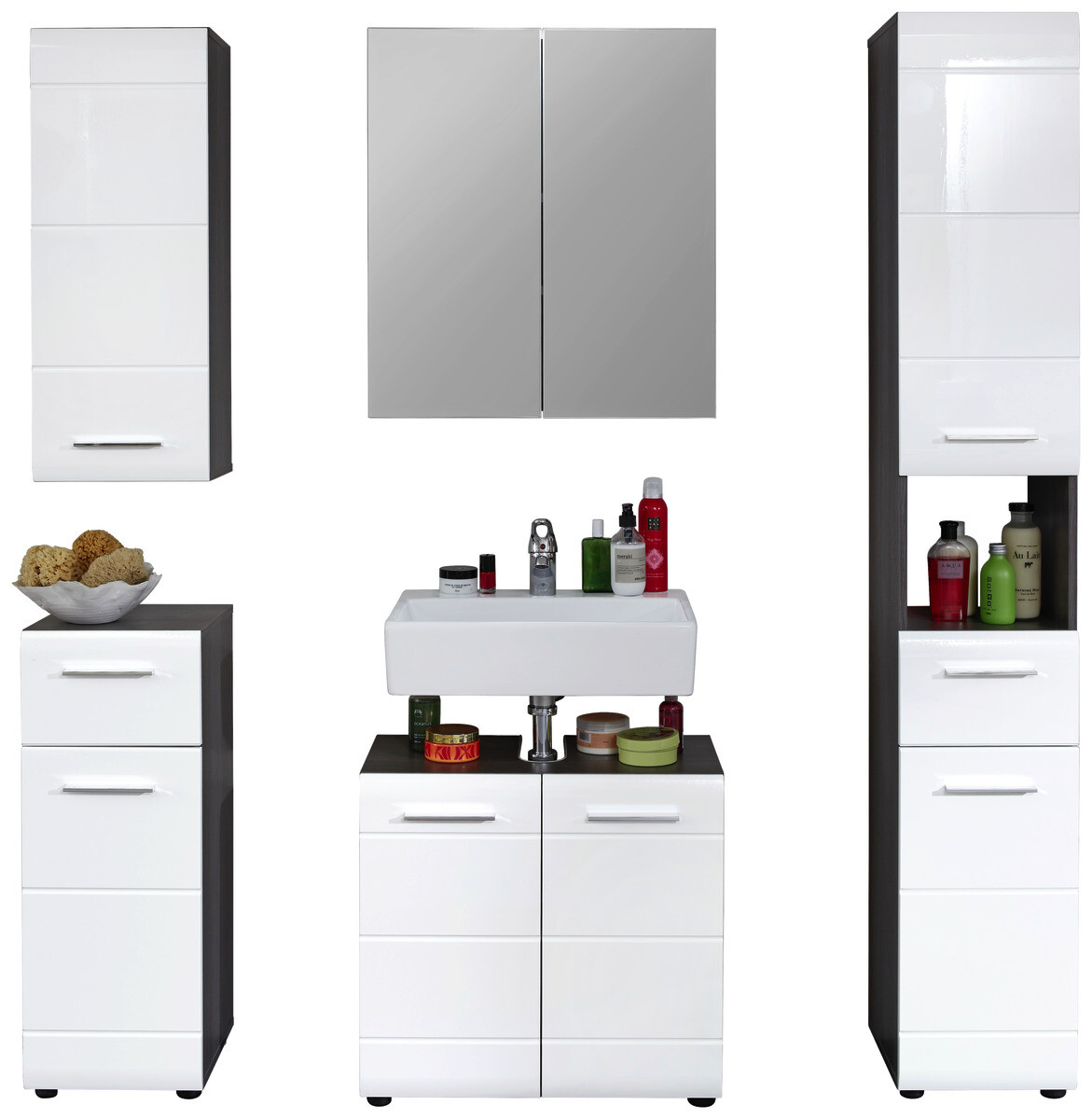 Waschbeckenunterschrank Line Rauchsilber Nachbildung weiß Hochglanz B/H/T: ca. 60x56x31 cm