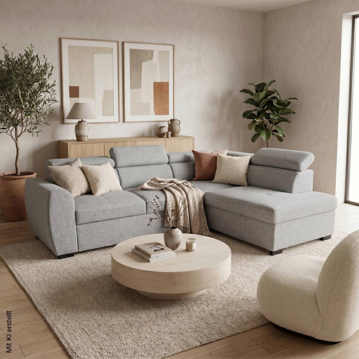 Ecksofa mit Bettfunktion und Bettkasten hellgrau Webstoff B/H/T: ca. 245x184x87 cm