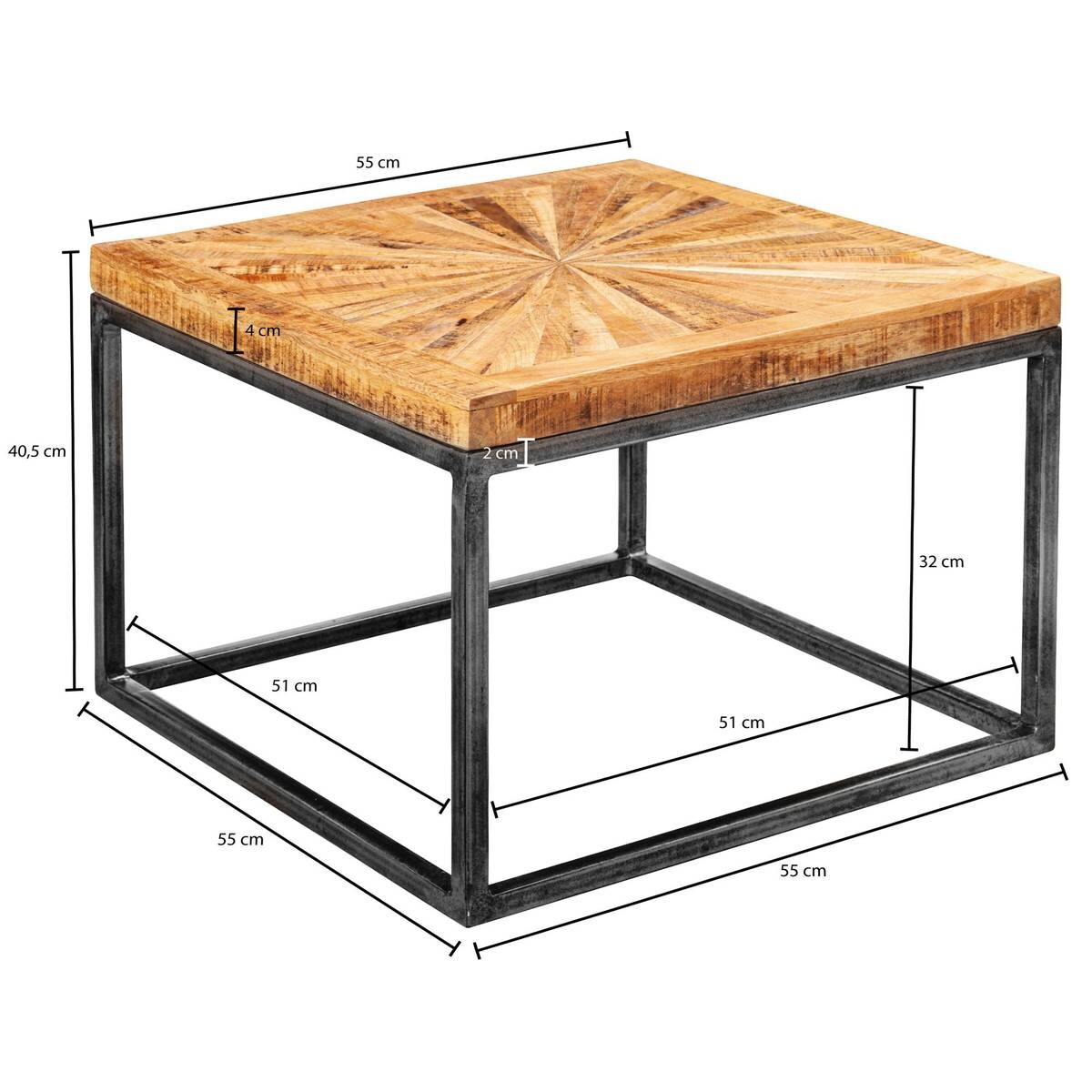 Wohnling Couchtisch natur grau Echtholz Eisen B/H/T: ca. 55x40,5x55 cm
