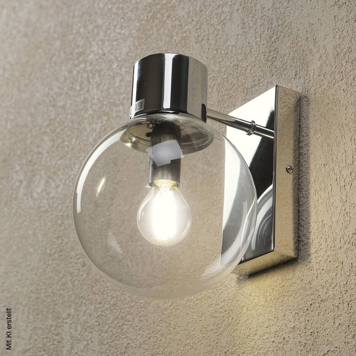 Lamkur Wandleuchte transparent Chrom Stahl Glas B/H/L: ca. 18x20x18 cm E14 1 Brennstellen