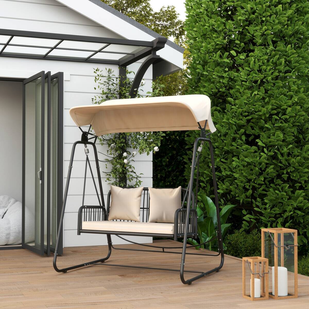 Outsunny Gartenschaukel khaki Polyester B/H/L: ca. 121x180x149 cm