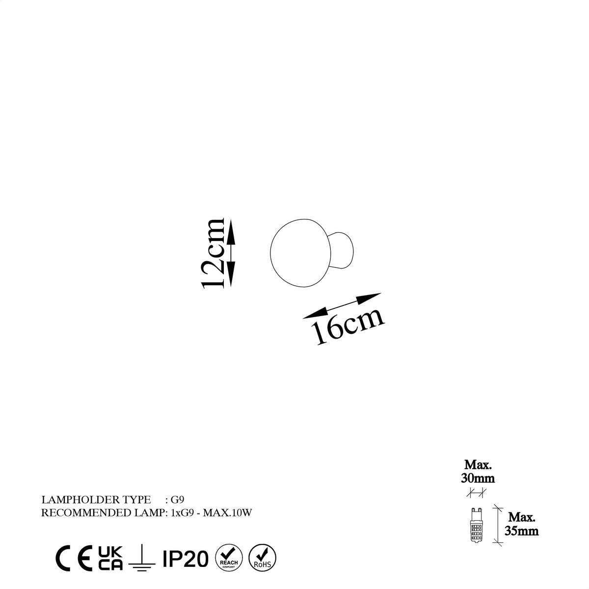 Opviq Wandleuchte gold Metall B/H/L: ca. 12x16x12 cm G9 1 Brennstellen
