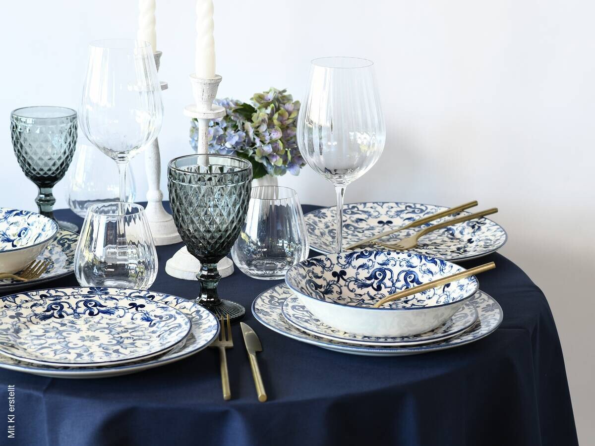 CreaTable Tafelservice Fresco blau Steingut 12 tlg.