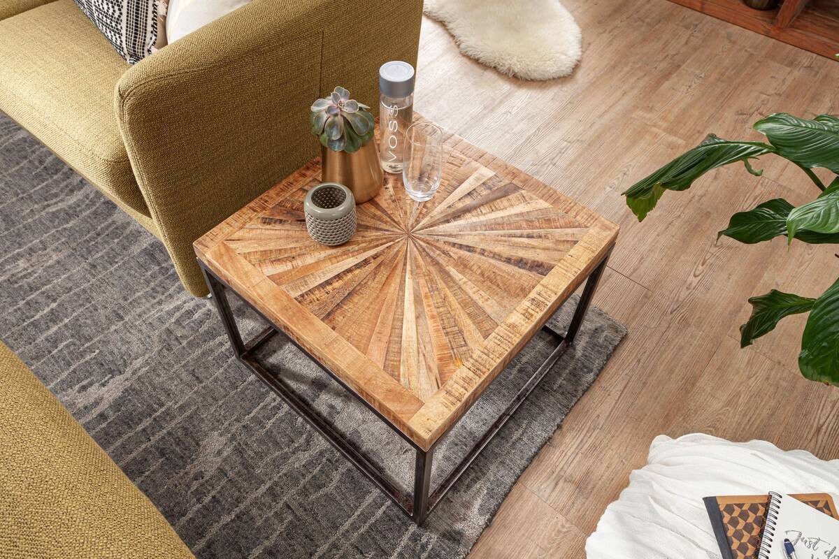 Wohnling Couchtisch natur grau Echtholz Eisen B/H/T: ca. 55x40,5x55 cm