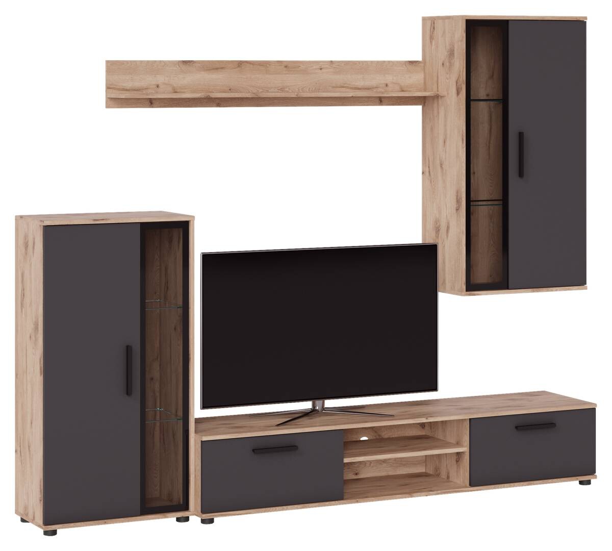 Wohnwand Neon Eiche Viking Nachbildung anthrazit B/H/T: ca. 233x190x40 cm